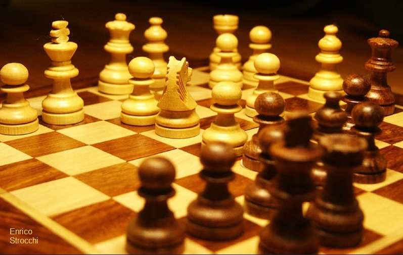 closeup of a chess set
